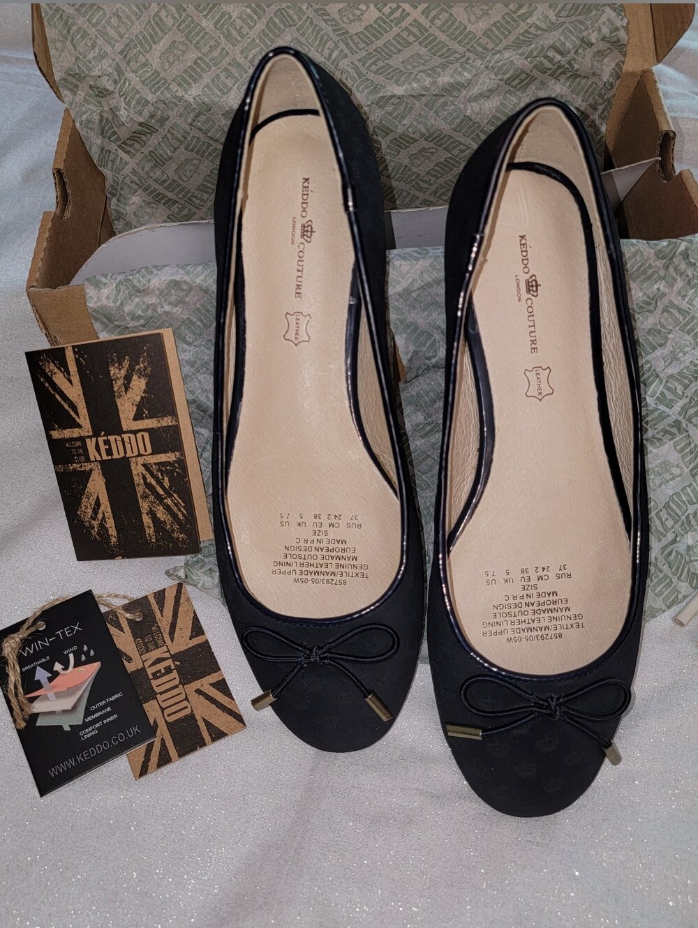 NWT KEDDO LONDON Couture Navy Crown Ballet Flats
